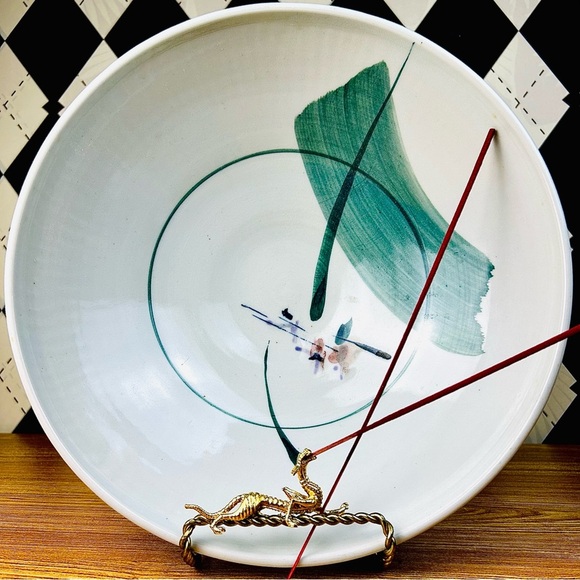 Other - Japanese Bowl Hand-Painted Abstract Bamboo Vintage Serving or Display Large Deep